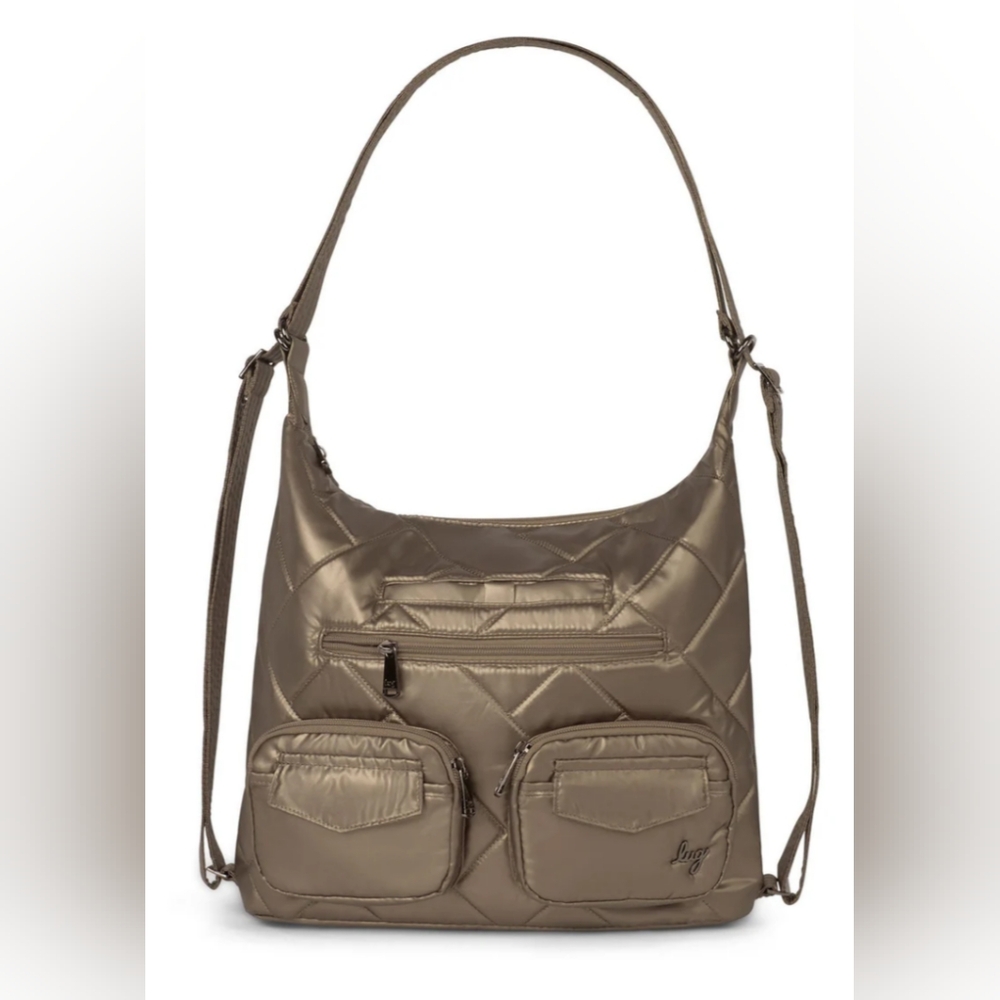 Lug Zipliner 2 Convertible Hobo Bag in Metallic Walnut & Boho Floral Lining